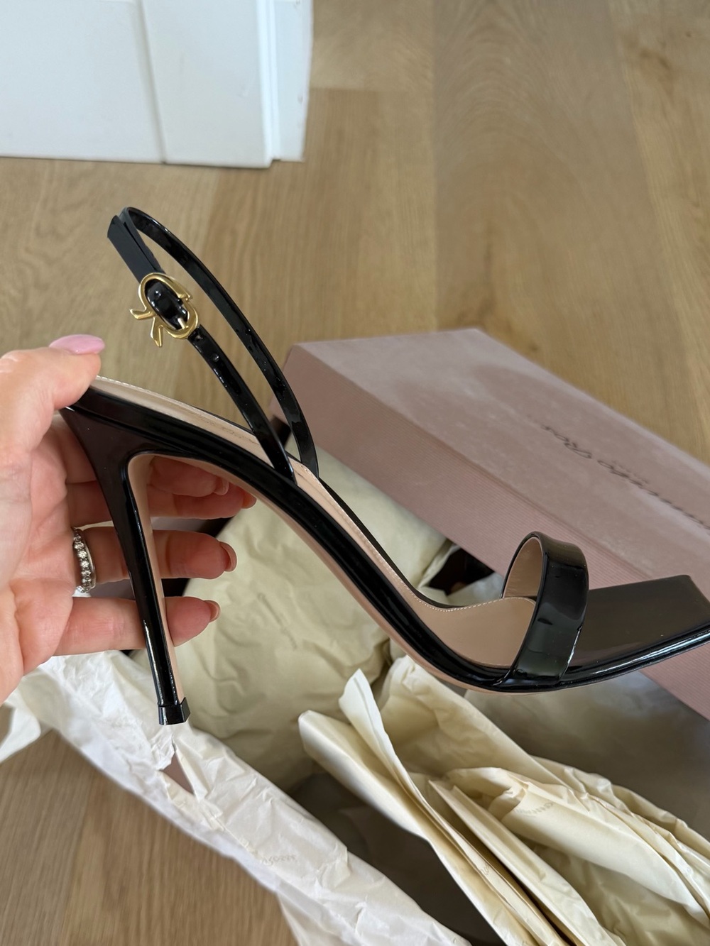 Gianvito Rossi Black Patent Leather Stiletto Sandals